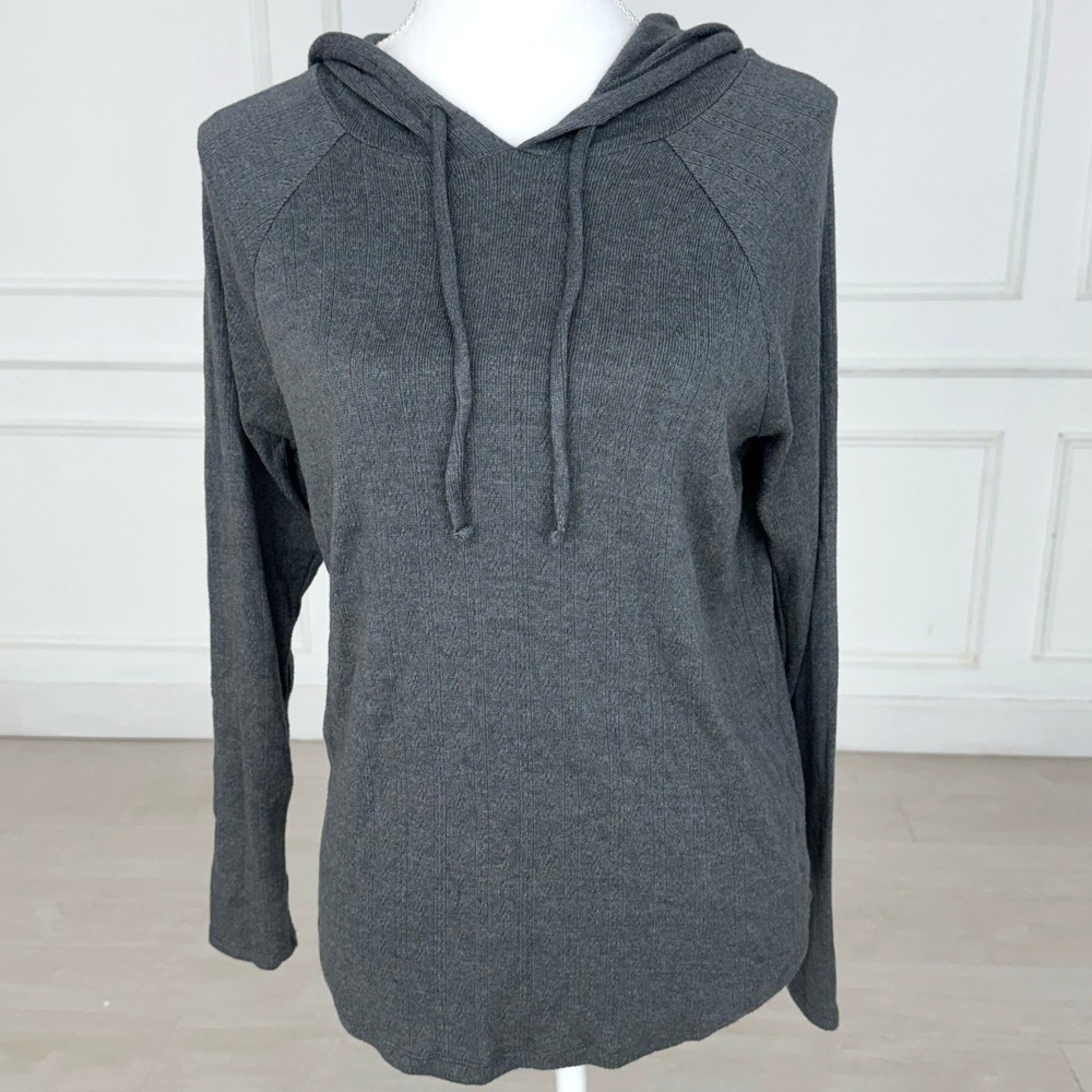 Love by Gap Hoodie Women Small Gray Ribbed Casual Loungewear Athleisure Cozy Top